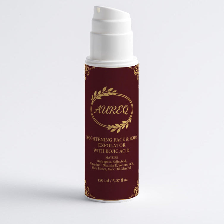 Skincare product bottle with maroon label and white cap on a light gray background