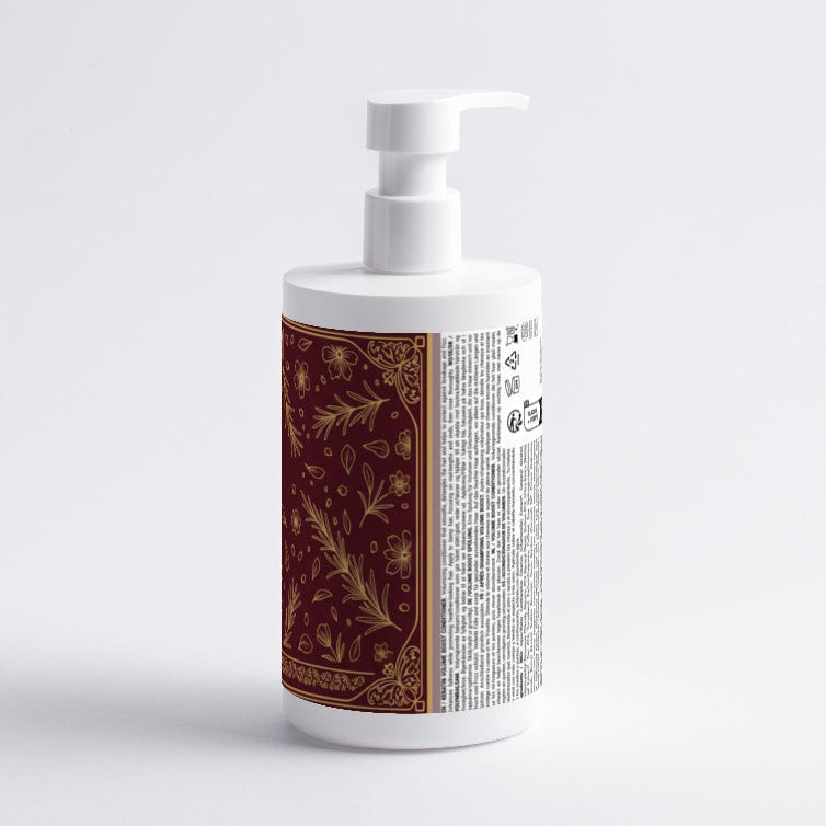 White bottle with a decorative label on a light gray background