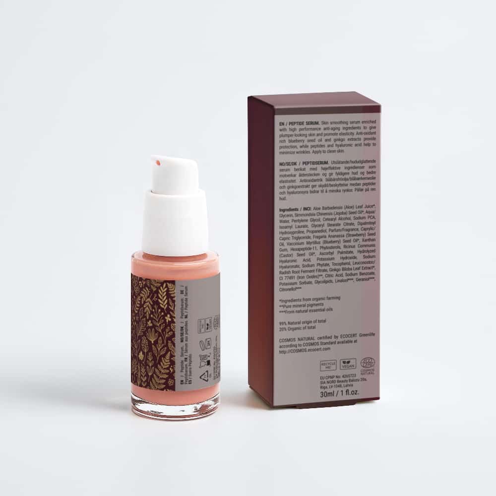 Skincare bottle and packaging on a light gray background
