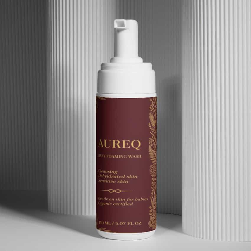 natural baby wash AUREQ COSMOS Natural certified foaming baby wash 150ml with organic aloe for newborn and sensitive skin