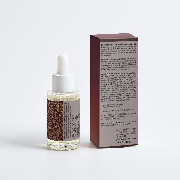 Skincare serum bottle with dropper and its packaging on a light gray background