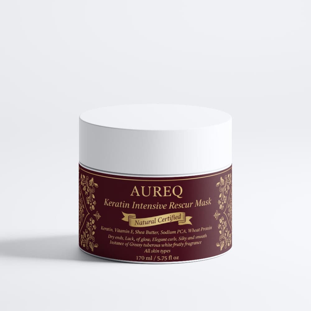Alt Tag: keratin hair mask AUREQ Intensive Repair Treatment 170ml jar for strength, smoothness, and shine