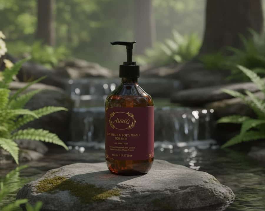 Men's body wash AUREQ COSMOS certified gentle cleansing formula for hair and body