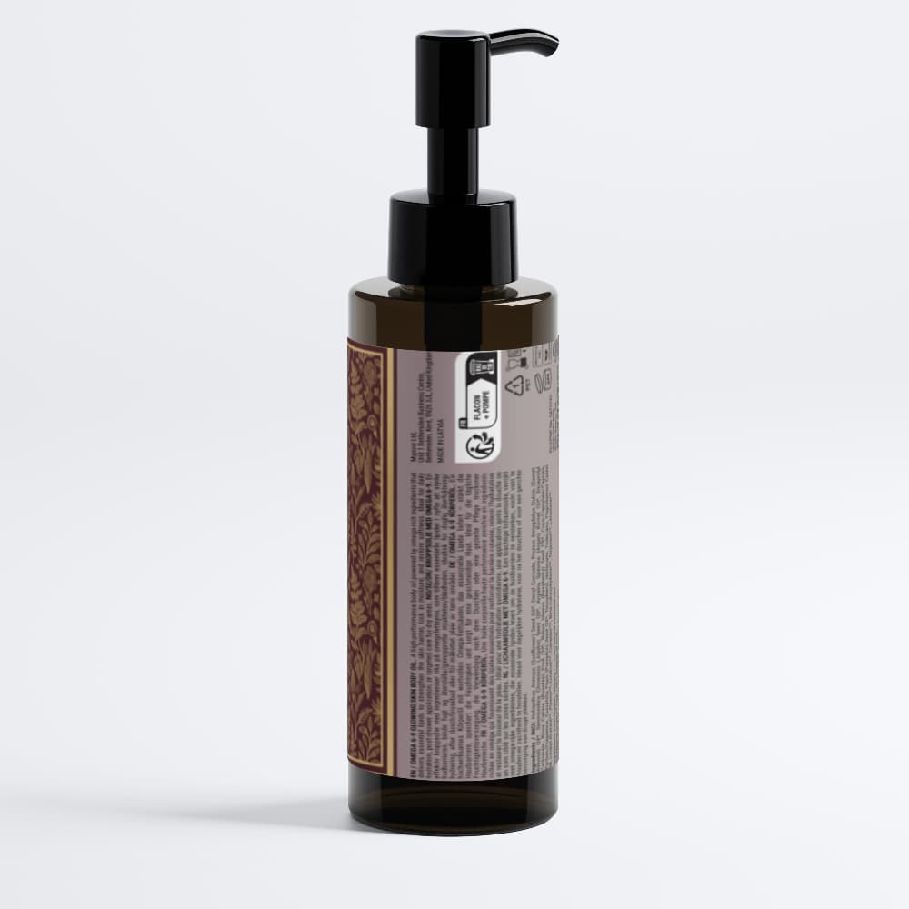 omega 6-9 glowing skin body oil AUREQ pump bottle omega-rich botanical body oil for hydration, barrier support and healthy glow