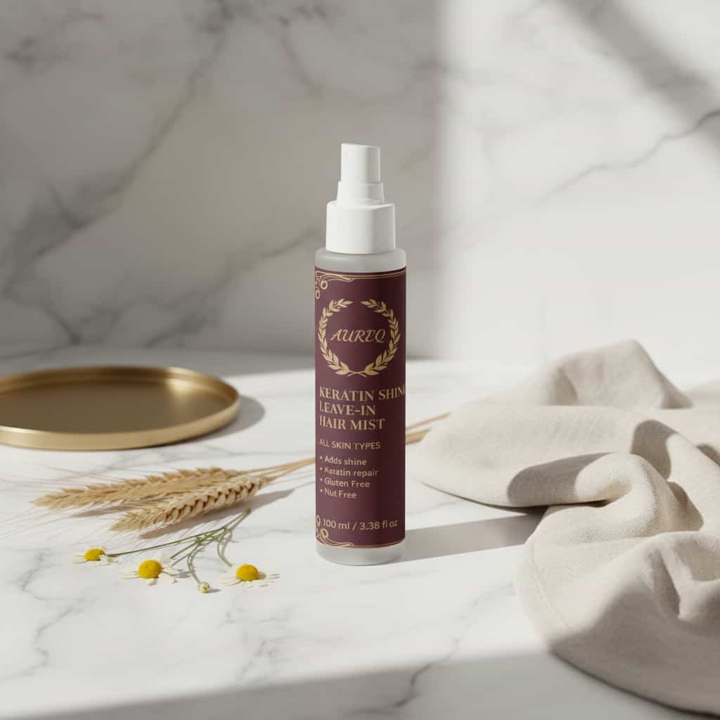 keratin shine leave-in hair mist bottle with spray pump, lightweight detangling and strengthening hair protectant