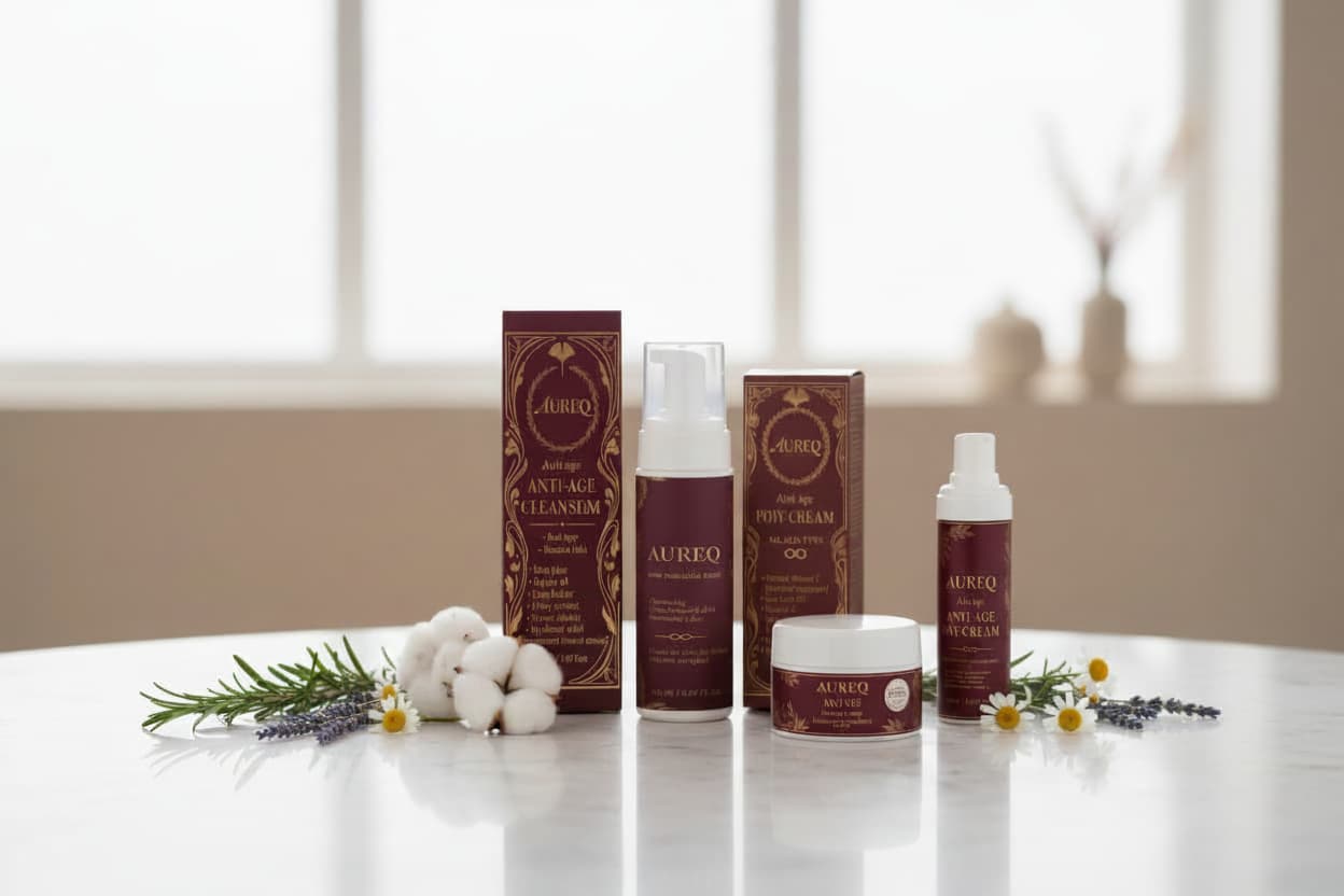 AUREQ natural skincare collection with COSMOS certified anti-age products