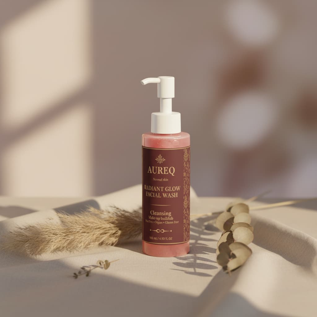 glow Facial Wash AUREQ Radiant Glow Facial Wash natural certified cleanser pump bottle with aloe and blackberry extract