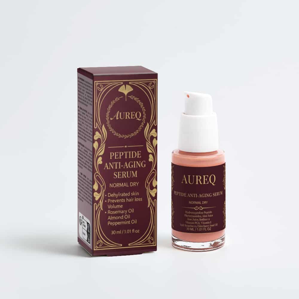 Alt Tag: anti-ageing duo AUREQ Peptide Anti-Ageing Serum 30ml bottle with box packaging
