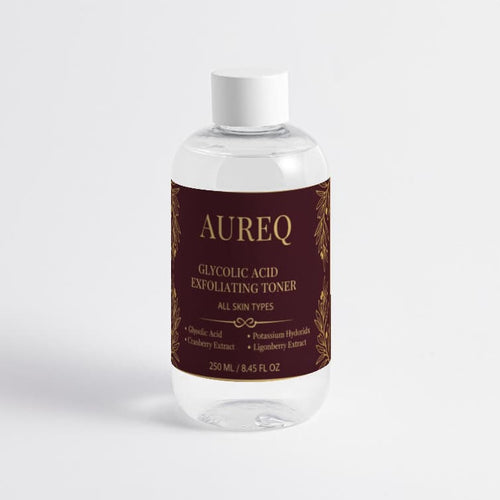 AUREQ 5 percent Glycolic Acid Toner COSMOS Natural certified 250ml AHA exfoliating toner bottle