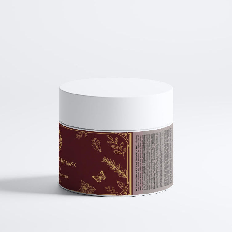 Cosmetic jar with a maroon label on a white background
