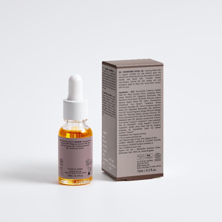 AUREQ Organic Facial Oil COSMOS Natural 30ml bottle with dropper and luxury packaging