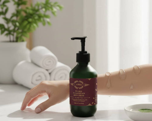 urea panthenol body cream AUREQ 5% urea 2% panthenol pump bottle for intensive hydration and skin barrier support